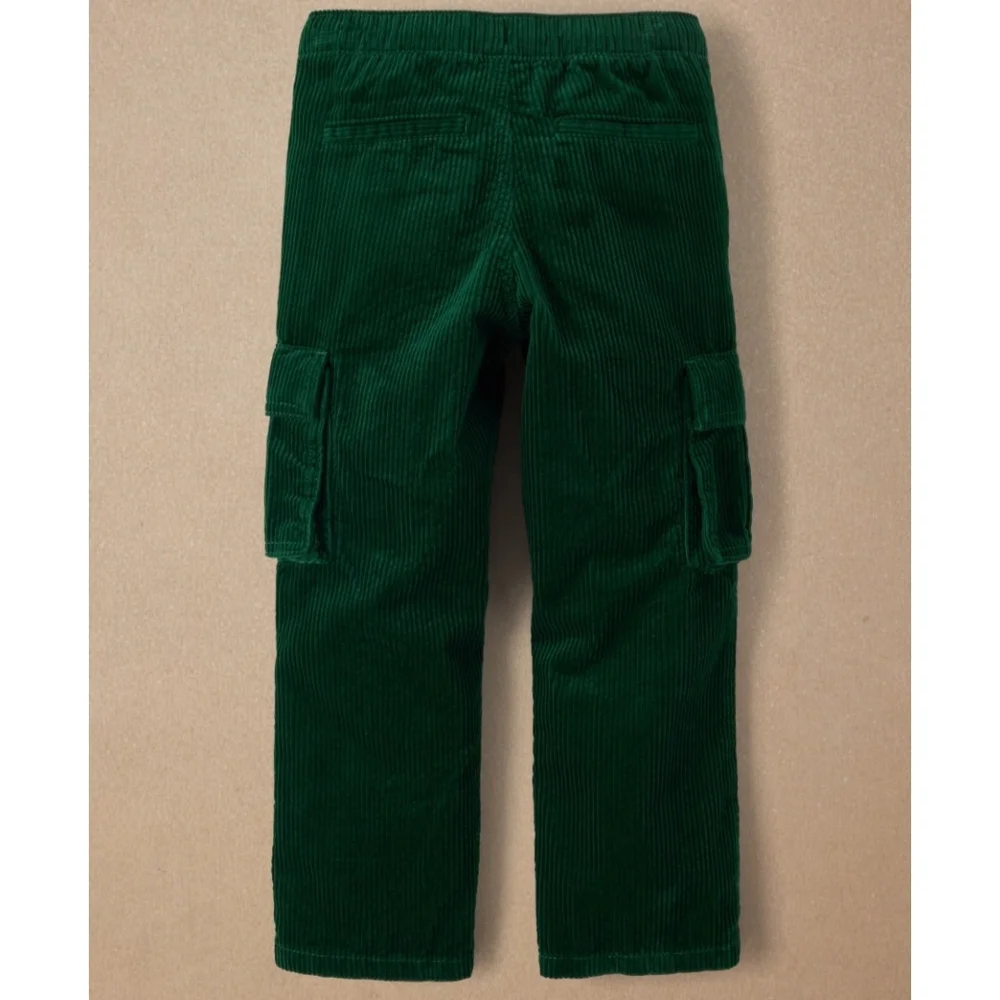 Green Corduroy Kids Cargo Pants